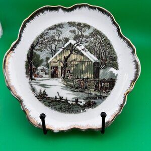 THE OLD HOMESTEAD IN WINTER BY CURRIER & IVES VINTAGE WALL HANGING PLATE, 7"